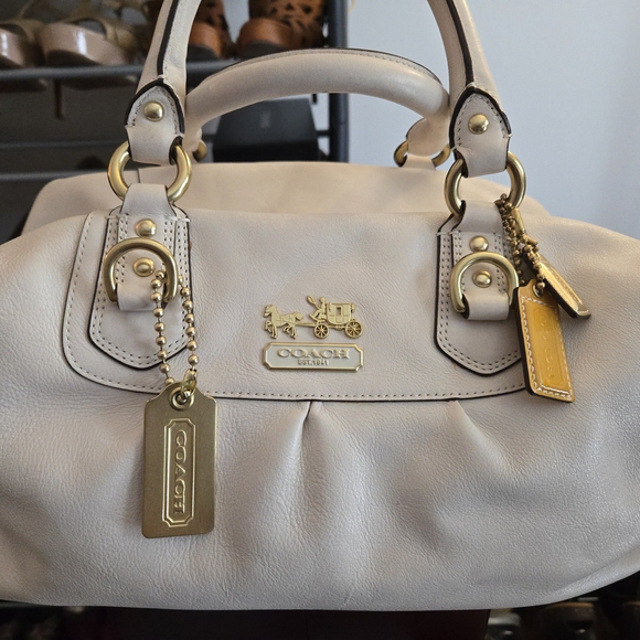 Coach Beige Leather Satchel with Gold Accents